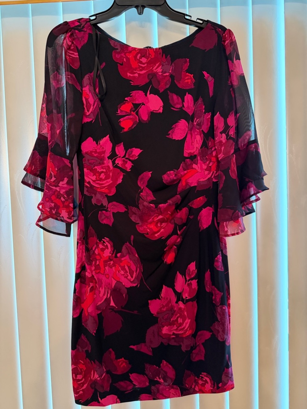 JH Collectibles Black Midi Dress with Hot Pink Floral Print